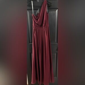 David's Bridal Wine One-Shoulder Gown